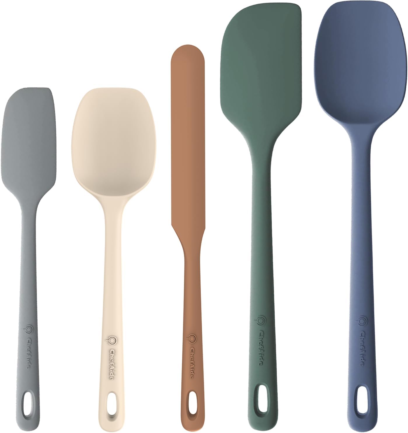 ChefAide 5 Pieces Silicone Spatula Set, Food Grade Rubber Spatula, Upgrade Strong Handle with Ergonomic Grip