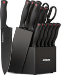 Knife Set, Astercook 15 Pieces Knife Sets for Kitchen with Block, Dishwasher Safe Kitchen Knife Set with Built in Sharpener Block