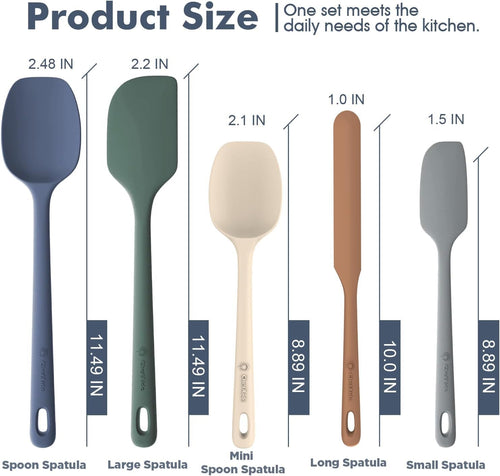 ChefAide 5 Pieces Silicone Spatula Set, Food Grade Rubber Spatula, Upgrade Strong Handle with Ergonomic Grip