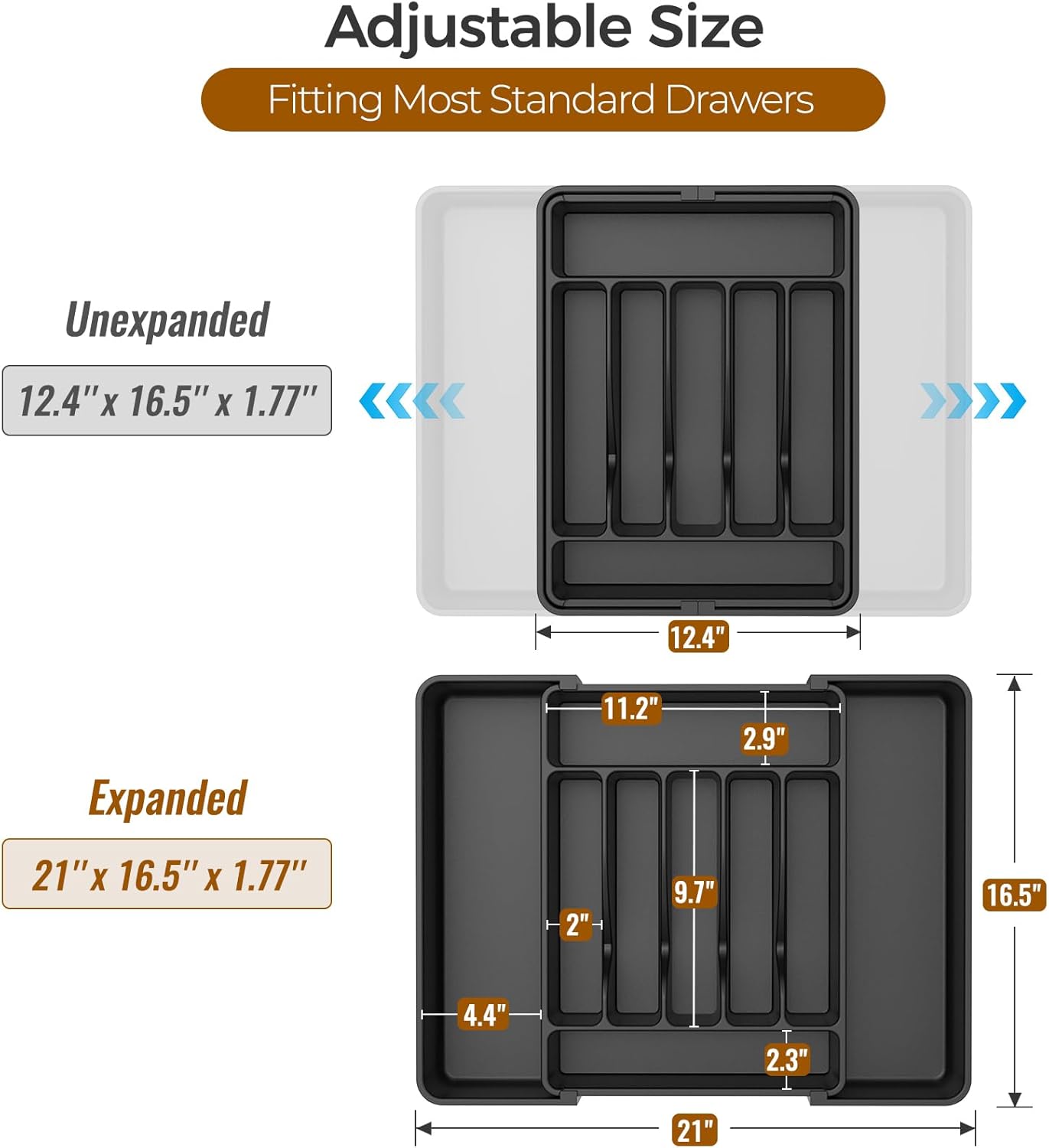 ukeetap Extra Large Expandable Silverware Organizer, BPA-Free Food-Safe Cutlery Flatware Organizer, Kitchen Utensil Drawer Organizer