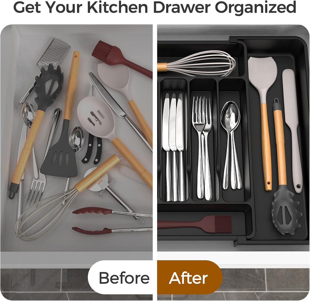 ukeetap Extra Large Expandable Silverware Organizer, BPA-Free Food-Safe Cutlery Flatware Organizer, Kitchen Utensil Drawer Organizer
