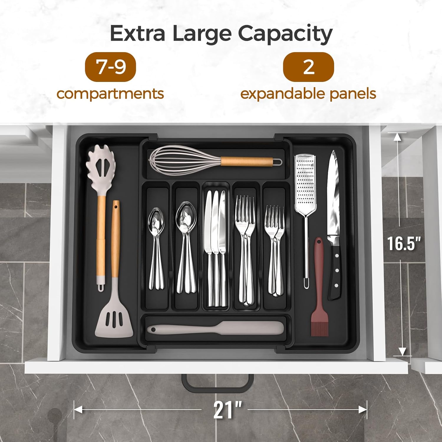 ukeetap Extra Large Expandable Silverware Organizer, BPA-Free Food-Safe Cutlery Flatware Organizer, Kitchen Utensil Drawer Organizer