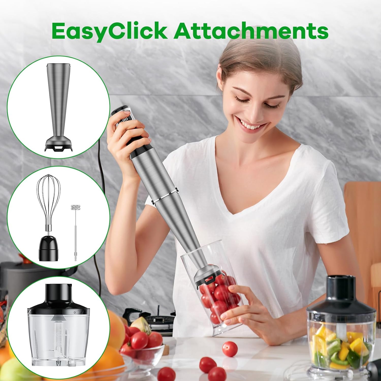 Turelar Immersion Blender Handheld Corded Hand Blenders Set 1100W, Trigger Variable Speed 5 in 1 Stick Emulsifier with Chopper