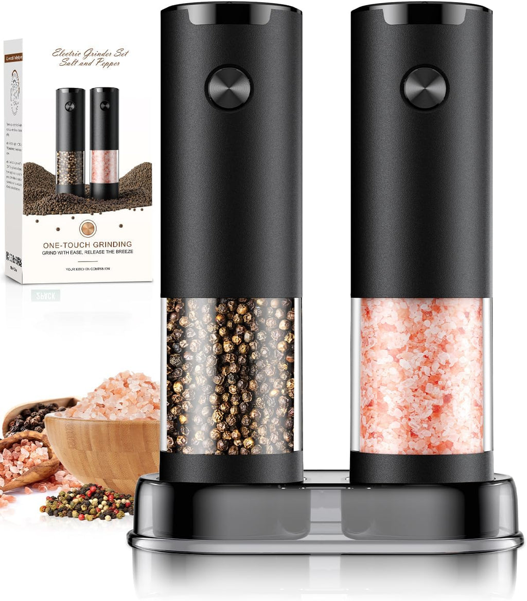 Electric Salt and Pepper Grinder Set Automatic Battery Pepper Mill Shakers Adjustable Coarseness Upgraded Larger Capacity with Led Home