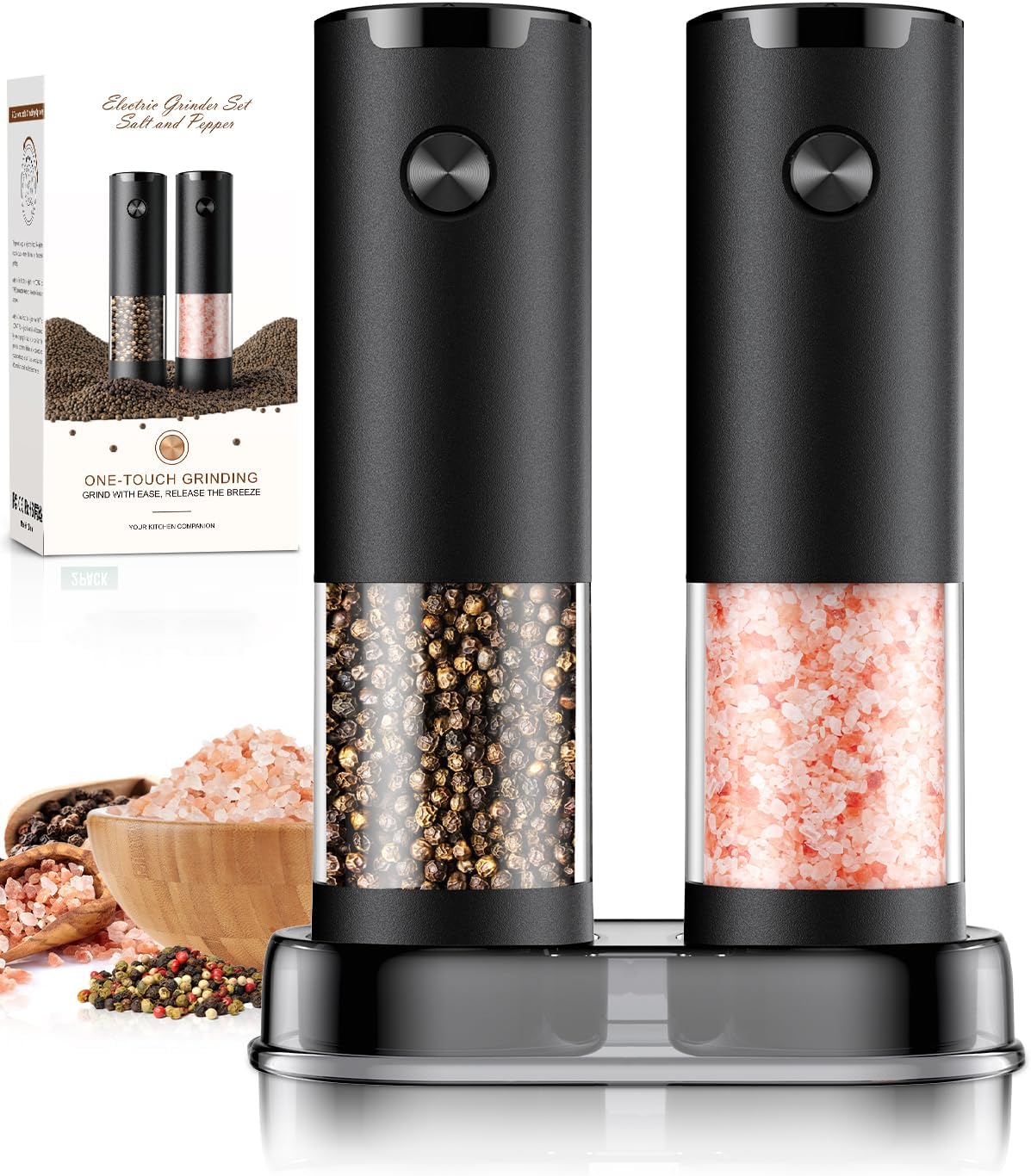 Electric Salt and Pepper Grinder Set Automatic Battery Pepper Mill Shakers Adjustable Coarseness Upgraded Larger Capacity with Led Home