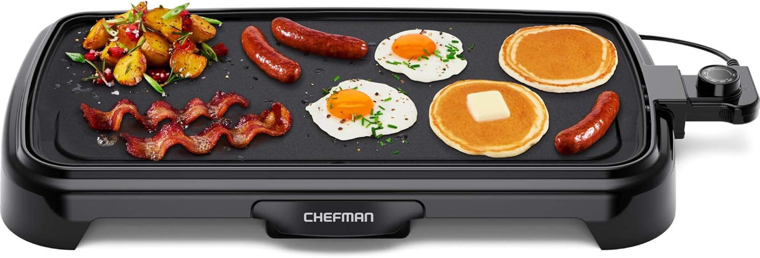 Chefman XL Electric Griddle with Removable Temperature Control, Immersible Flat Top Grill, Burger, Eggs, Pancake Griddle
