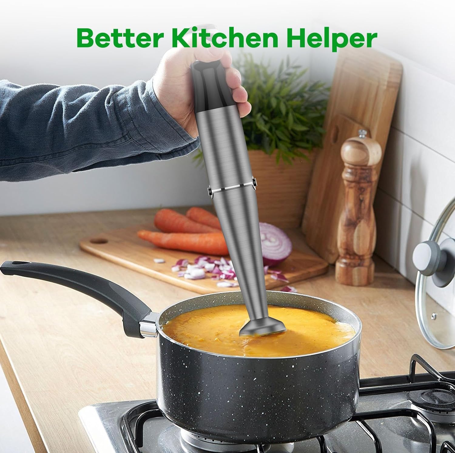 Turelar Immersion Blender Handheld Corded Hand Blenders Set 1100W, Trigger Variable Speed 5 in 1 Stick Emulsifier with Chopper