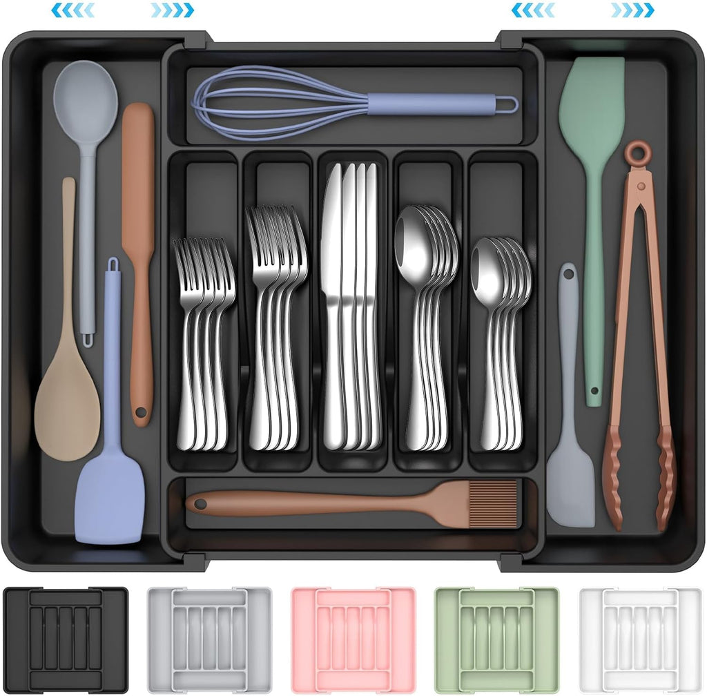 ukeetap Extra Large Expandable Silverware Organizer, BPA-Free Food-Safe Cutlery Flatware Organizer, Kitchen Utensil Drawer Organizer