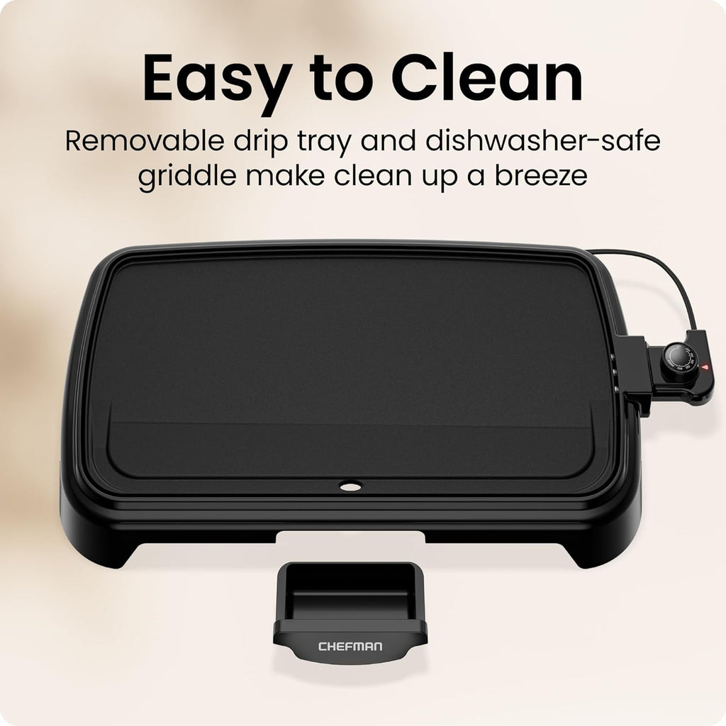 Chefman XL Electric Griddle with Removable Temperature Control, Immersible Flat Top Grill, Burger, Eggs, Pancake Griddle