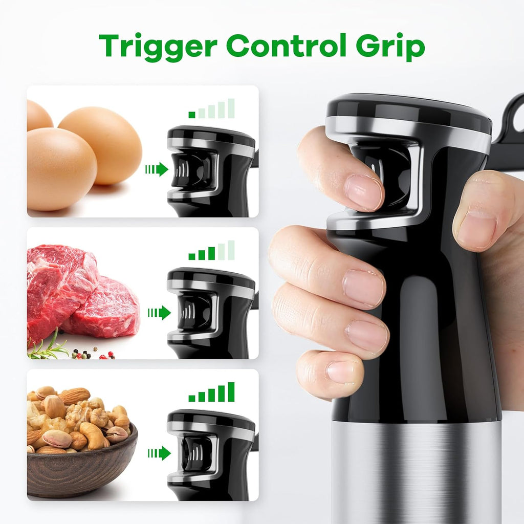 Turelar Immersion Blender Handheld Corded Hand Blenders Set 1100W, Trigger Variable Speed 5 in 1 Stick Emulsifier with Chopper