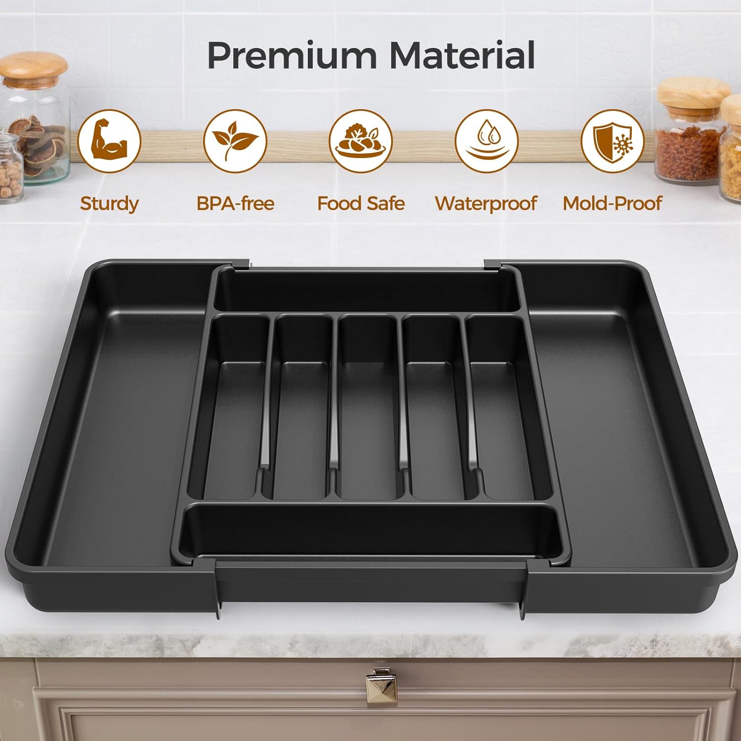 ukeetap Extra Large Expandable Silverware Organizer, BPA-Free Food-Safe Cutlery Flatware Organizer, Kitchen Utensil Drawer Organizer