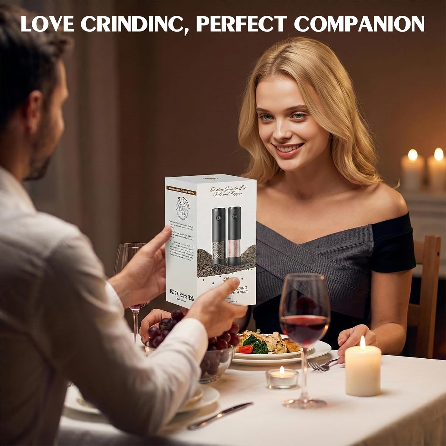 Electric Salt and Pepper Grinder Set Automatic Battery Pepper Mill Shakers Adjustable Coarseness Upgraded Larger Capacity with Led Home