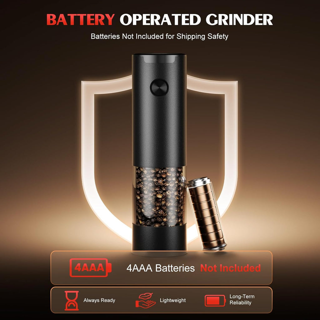 Electric Salt and Pepper Grinder Set Automatic Battery Pepper Mill Shakers Adjustable Coarseness Upgraded Larger Capacity with Led Home