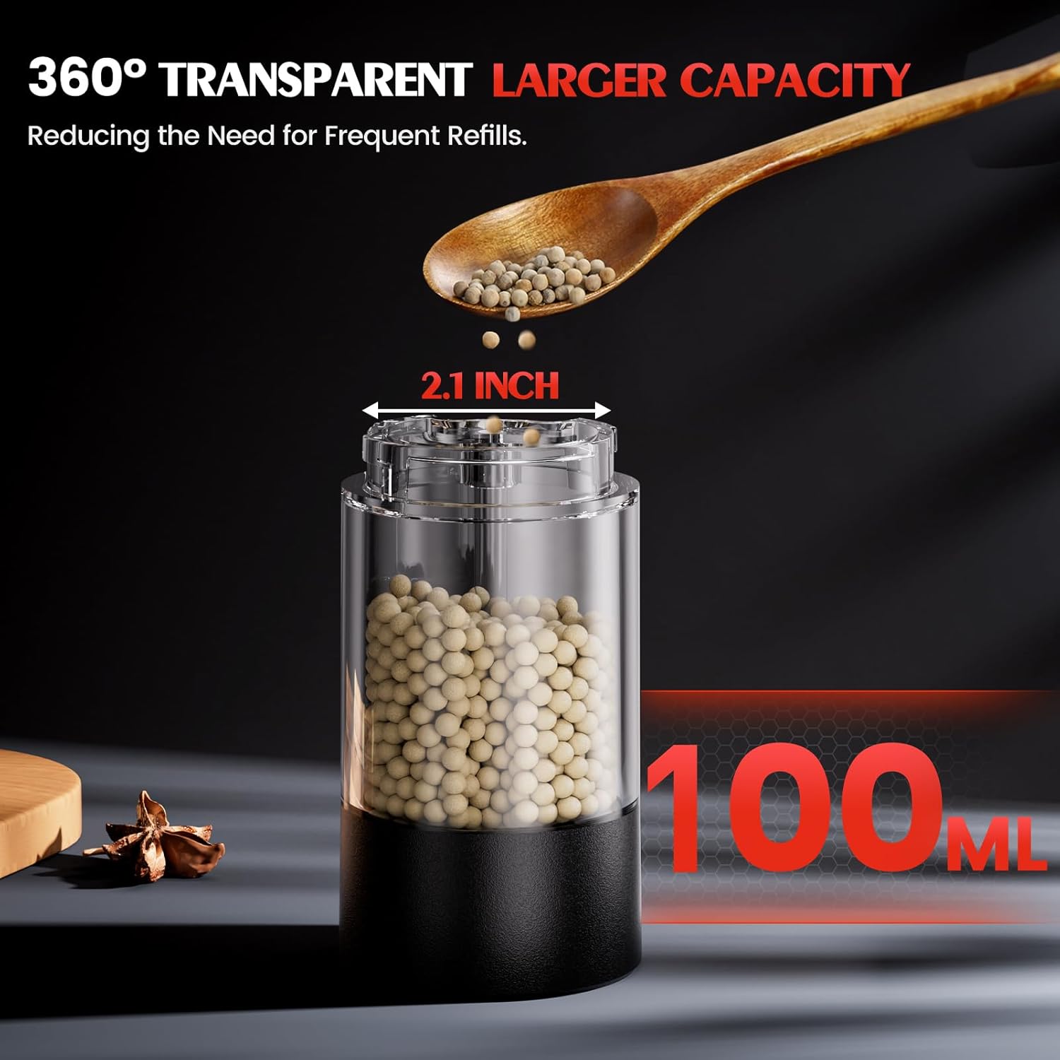 Electric Salt and Pepper Grinder Set Automatic Battery Pepper Mill Shakers Adjustable Coarseness Upgraded Larger Capacity with Led Home