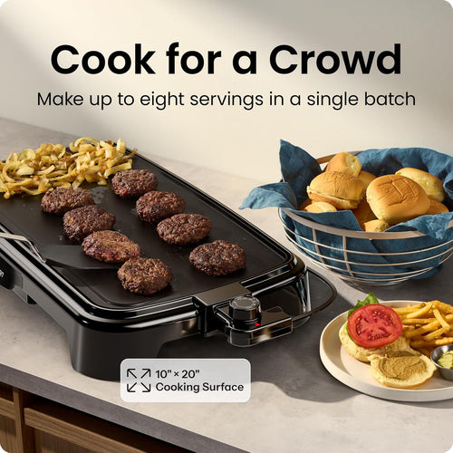 Chefman XL Electric Griddle with Removable Temperature Control, Immersible Flat Top Grill, Burger, Eggs, Pancake Griddle