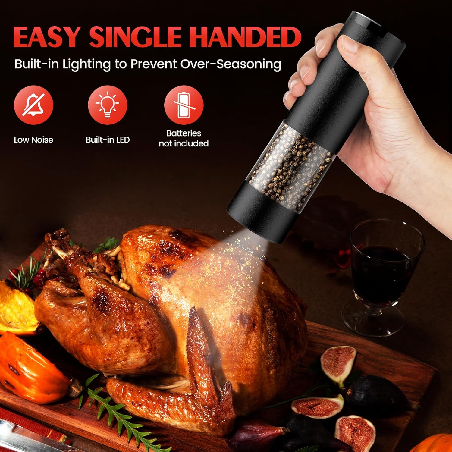 Electric Salt and Pepper Grinder Set Automatic Battery Pepper Mill Shakers Adjustable Coarseness Upgraded Larger Capacity with Led Home
