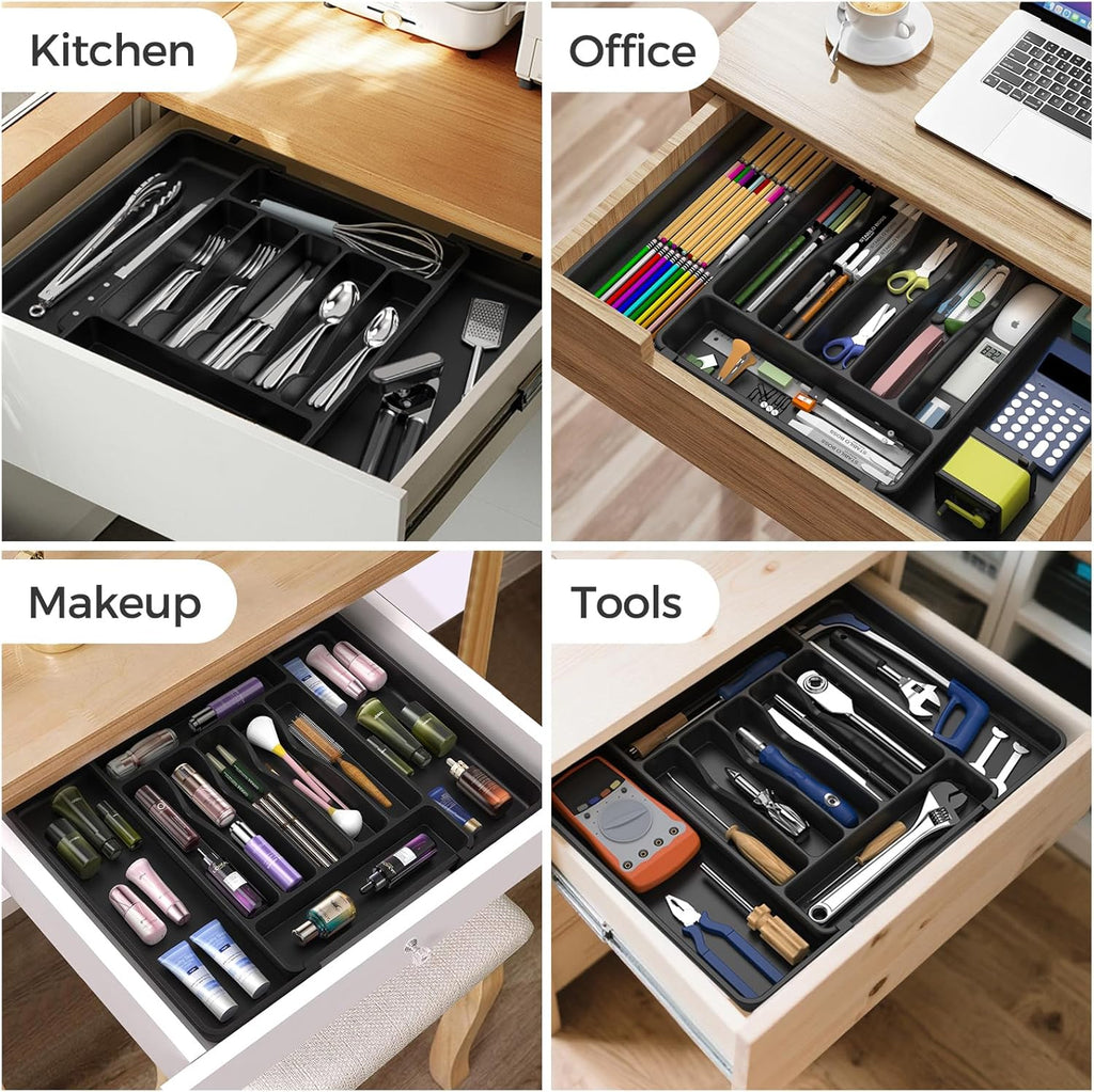 ukeetap Extra Large Expandable Silverware Organizer, BPA-Free Food-Safe Cutlery Flatware Organizer, Kitchen Utensil Drawer Organizer