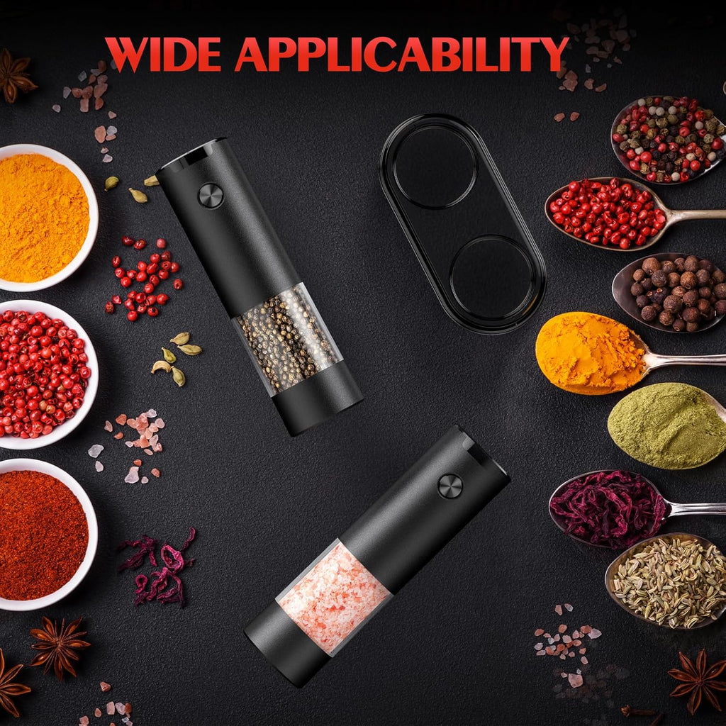 Electric Salt and Pepper Grinder Set Automatic Battery Pepper Mill Shakers Adjustable Coarseness Upgraded Larger Capacity with Led Home