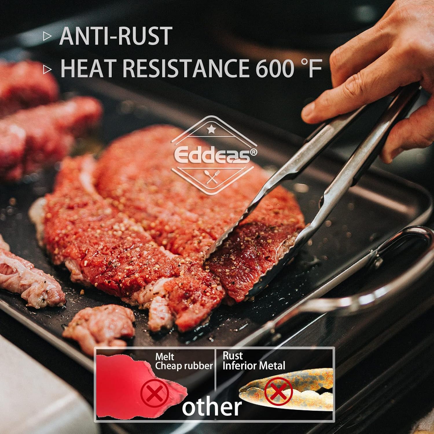 Tongs For Cooking - Heat Resistant 600 Degrees Stainless Steel Kitchen Tong